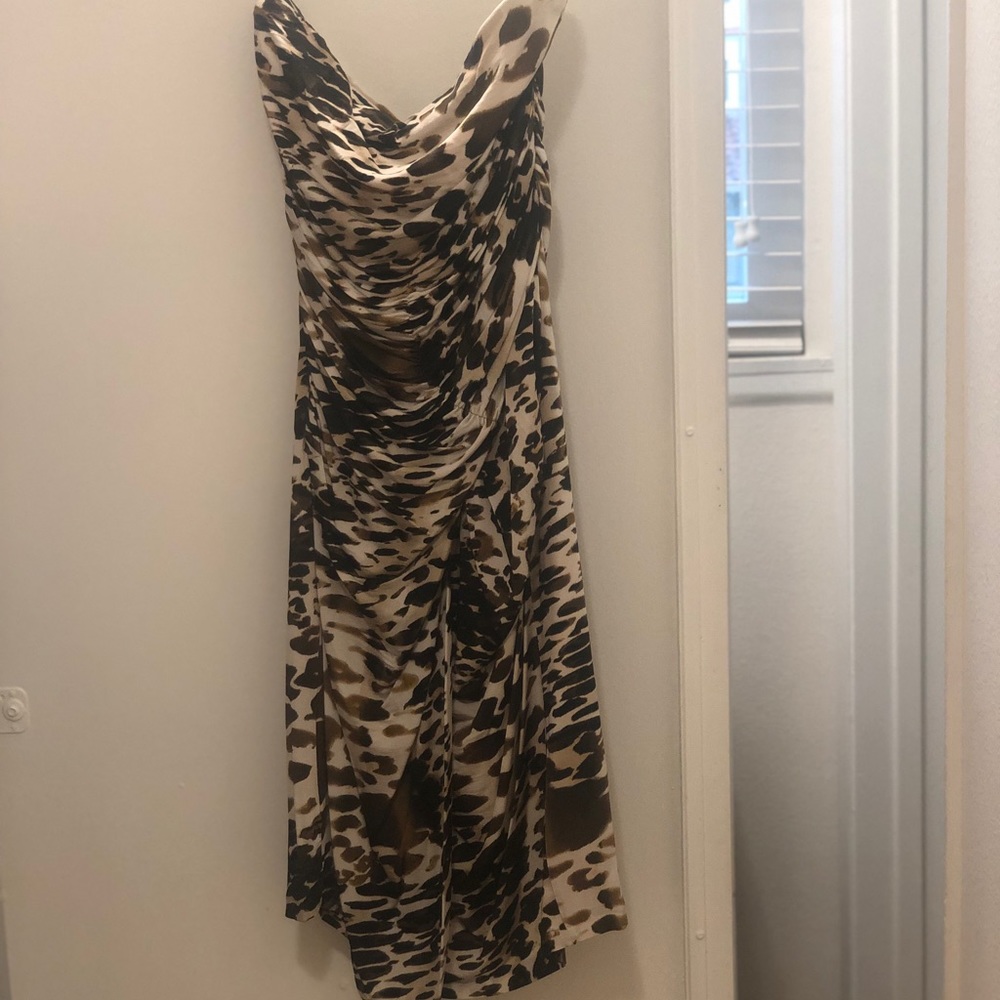 Illusion Wrap Dress with ruching, Animal Print